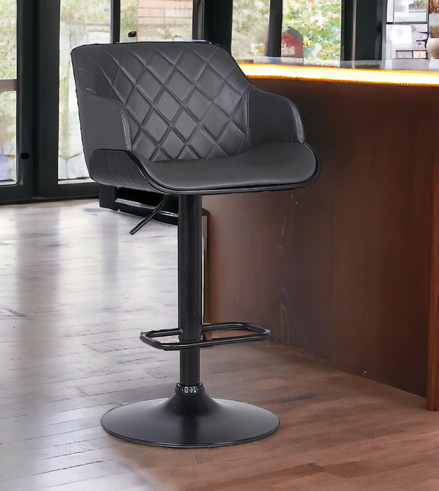 44" Faux Leather Swivel Low Back, Adjustable Height Bar Chair - Gray / Black