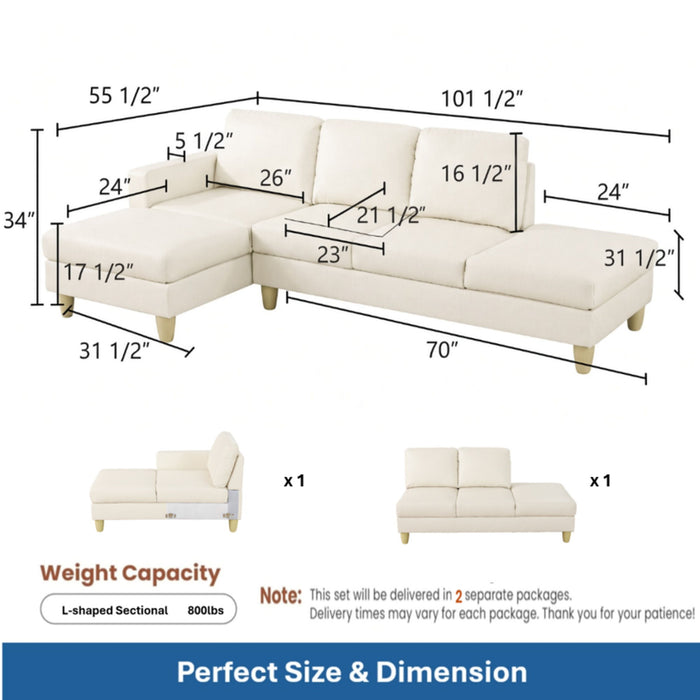 L - Shaped Sectional Sofa With Chaise & Ottoman Home Essentials