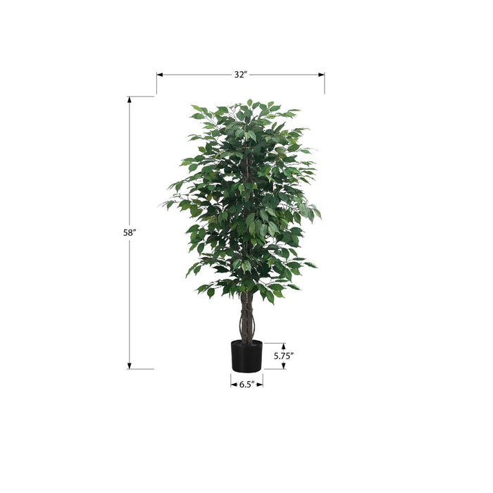 58" Tall, Artificial Plant, Ficus Tree, Indoor, Faux, Fake, Floor, Greenery, Potted, Decorative - Green / Black 8th Street