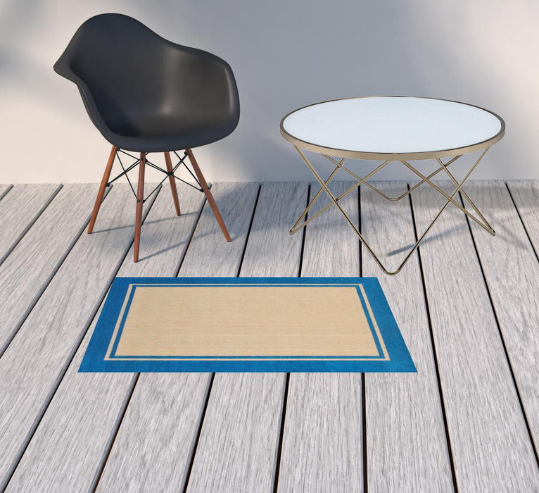 2' X 3' Stain Resistant Indoor / Outdoor Area Rug - Blue / Beige