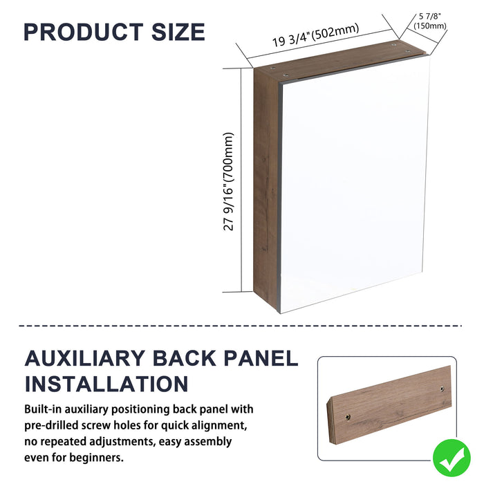 20" Wall Mounted Bathroom Mirror Cabinet With Adjustable Shelves Storage Cabinet - Imitative Oak Home Essentials