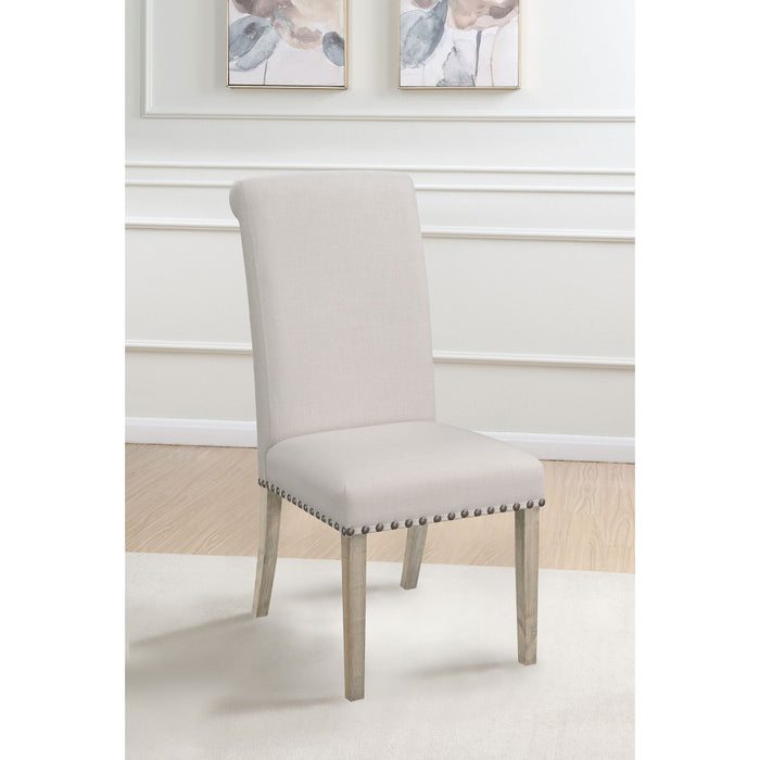 Upholstered Dining Chair With Rolled Edge Seat Back (Set of 2) - Beige Furniture Max