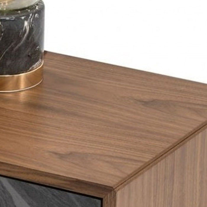 Mid Century Faux Marble Two Drawer Nightstand - Walnut And Gray