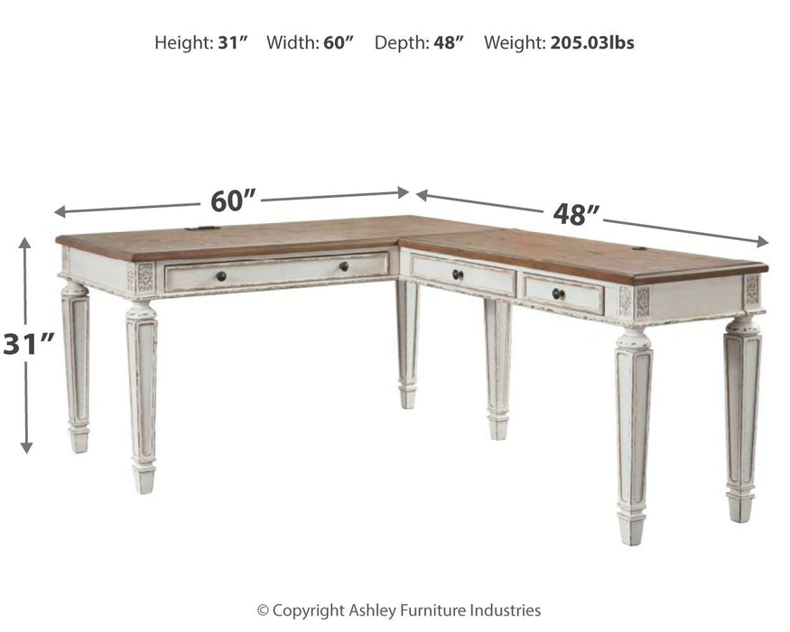 Realyn - Home Office L Shaped Desk - White / Brown Signature Design by Ashley®