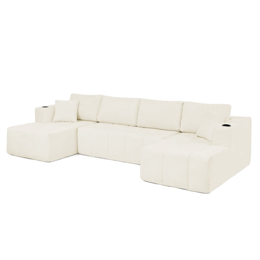 U - Shaped Sectional Sofa, Cup Holders & Side Pockets For Living Room Home Essentials