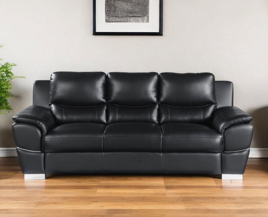 Sofa Leather With Silver Legs - Black