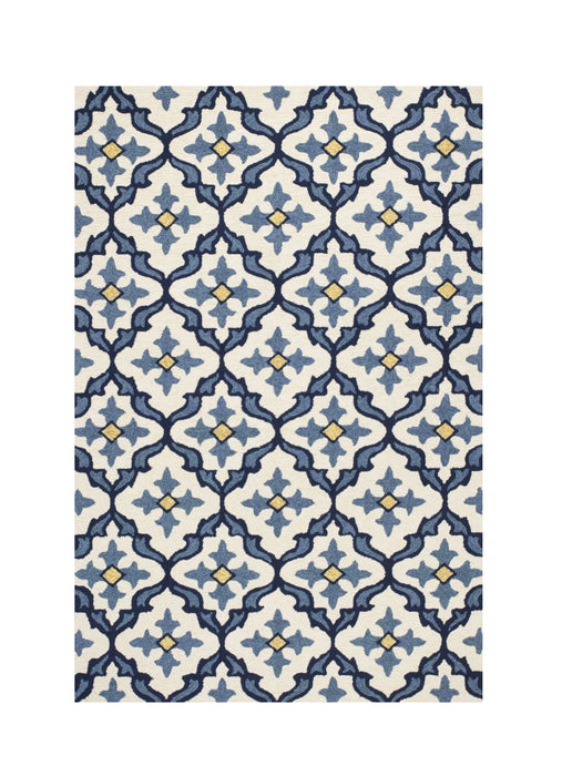 5' X 7' Geometric Mosaic Indoor / Outdoor Area Rug - Ivory / Blue