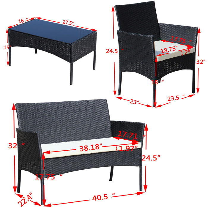 4 Piece Rattan Patio Furniture Set Outdoor Patio Cushioned Seat Wicker Sofa (Beige Cushion)