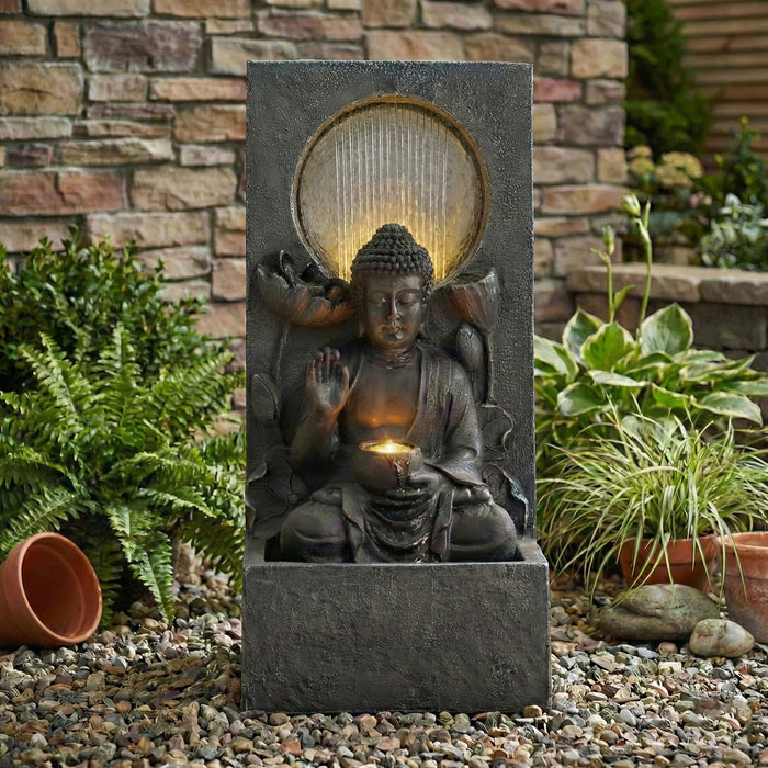 Zen - Outdoor Buddha Waterfall Fountain - Black Patioseek
