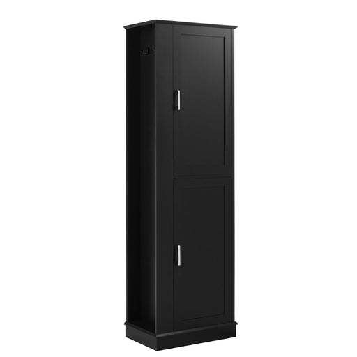 Tall Freestanding Bathroom Storage Cabinet With Adjustable Shelves And Side Hooks Hearth and Haven