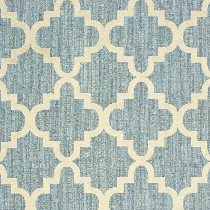 7' X 10' Moroccan Indoor / Outdoor Area Rug - Blue / Ivory