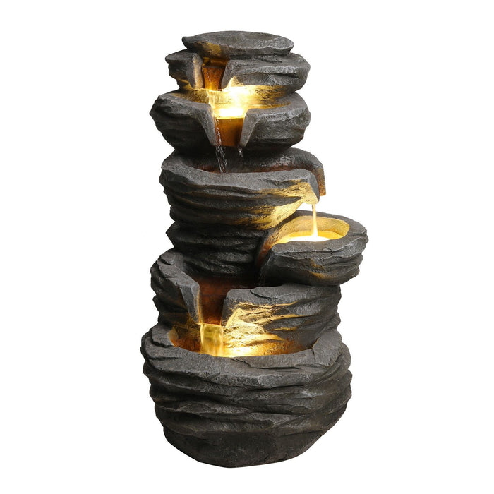 Outdoor Waterfall Fountain With LED Lights For Patio - Gray Daily Nest