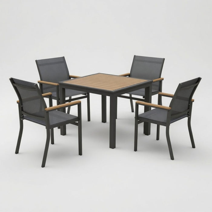 Gray Aluminum Patio Dining Set With Textilene Chairs, 5 Piece All Weather Outdoor Table And Chair Set For Patio, Porch, Garden Home Essentials