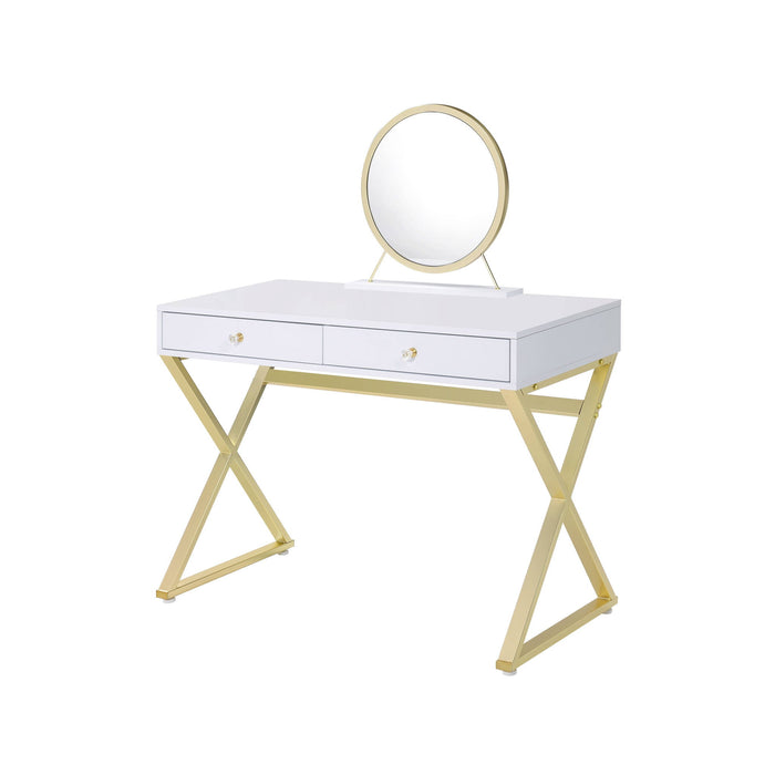 Finish Round Dresser Mirror - White & Gold