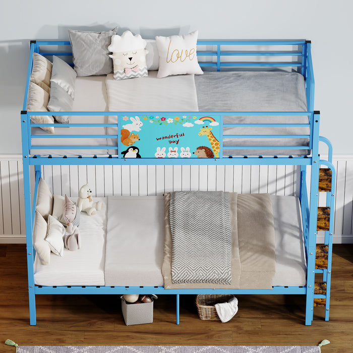 Bunk Bed, Convertible To 2 Separate Twin Size Beds With Full Length Guardrail & Ladder, No Box Spring Needed - Blue Home Essentials
