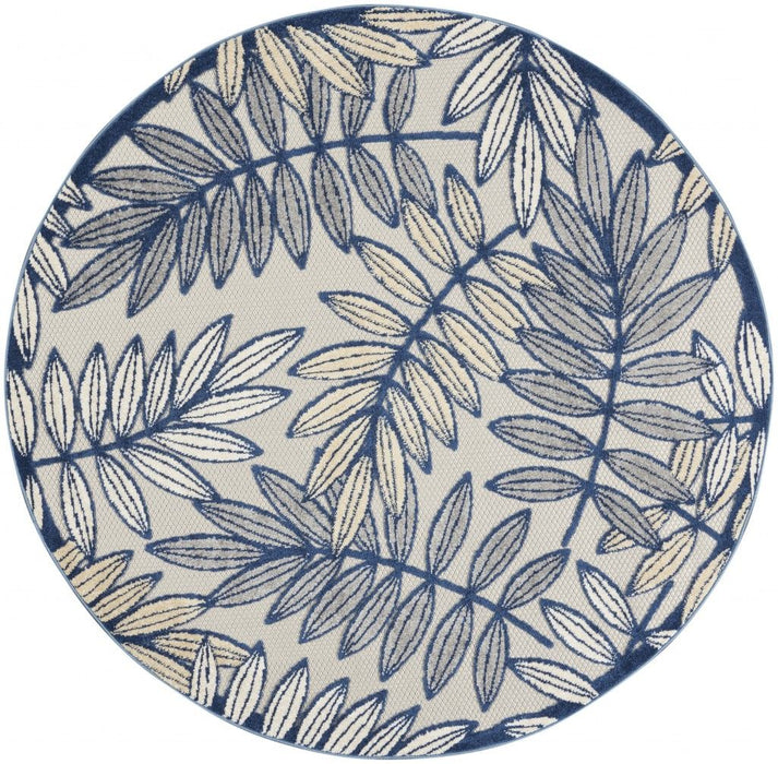 5' Round Round Floral Outdoor & Indoor Area Rug - Ivory / Blue