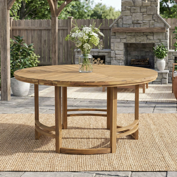 Outdoor Table With Umbrella Hole For Patio - Light Teak Hearth and Haven