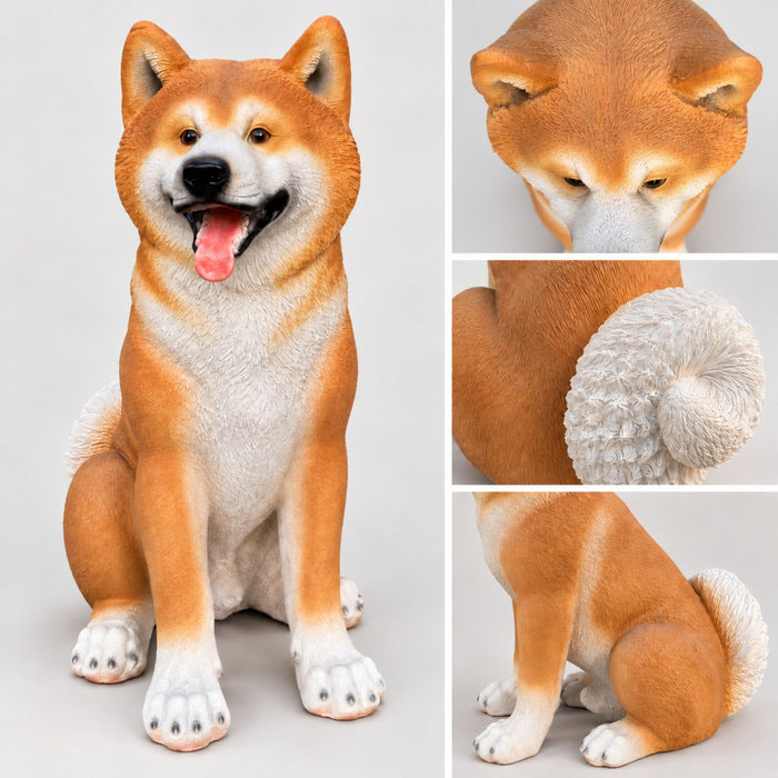 Shiba Inu Dog Statue, Sitting Animal Sculpture For Home Garden - Yellow / White Daily Nest
