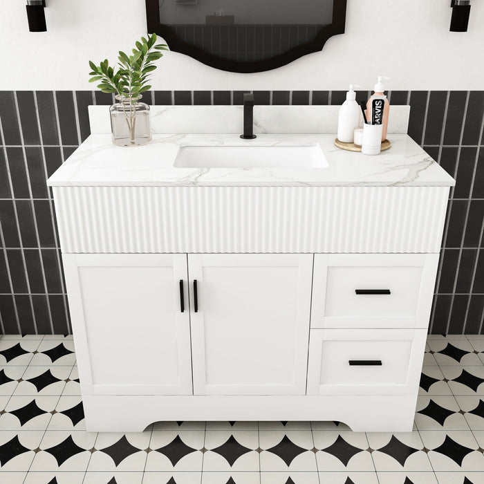 Bathroom Vanity Set, Fluted Cabinet, Soft Close Doors & Drawers - White Home Essentials