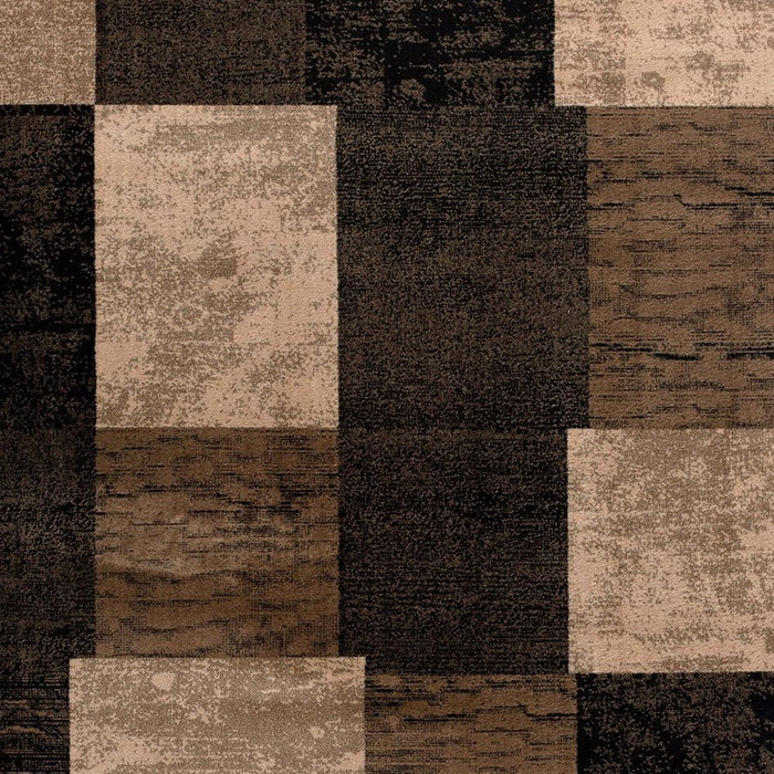 15' Geometric Power Loom Runner Rug - Brown Black And Tan