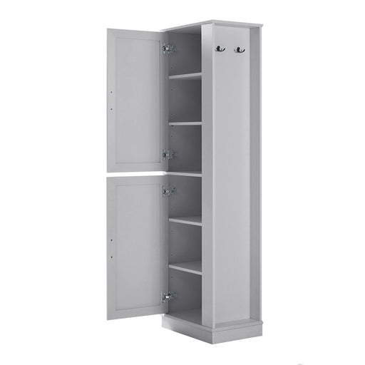 Tall Freestanding Bathroom Storage Cabinet With Adjustable Shelves And Side Hooks Hearth and Haven