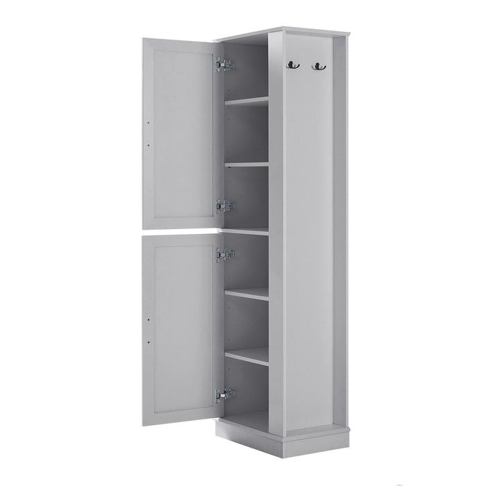 Tall Freestanding Bathroom Storage Cabinet With Adjustable Shelves And Side Hooks Hearth and Haven