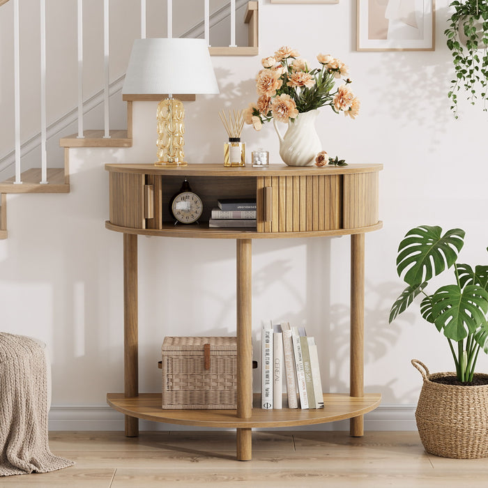 Half Moon Console Table For Living Room - Walnut Home Essentials