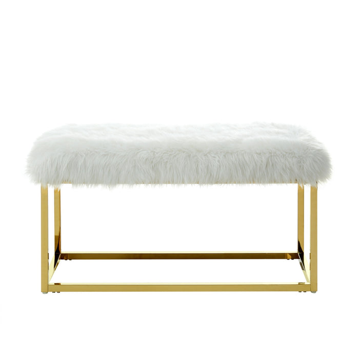 Upholstered Faux Fur Bench - Gold / White