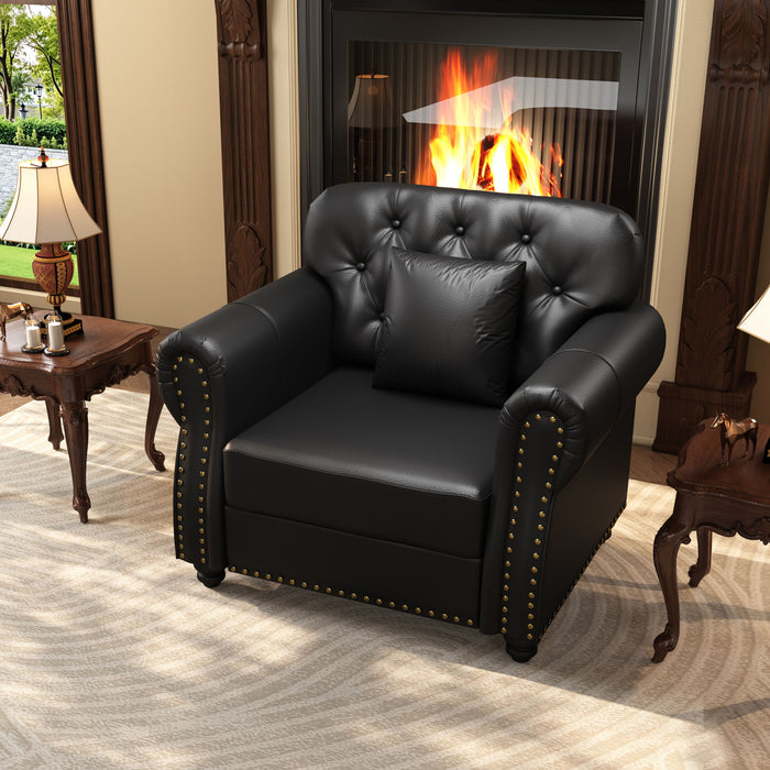 Sofa With Nailhead Trim And Rolled Armrests, Includes 1 Pillow - Black Home Essentials