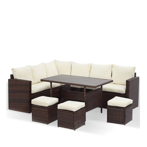 7 Piece Outdoor Dining Set With Cushions, Modular Sectional Sofa And Table Home Essentials