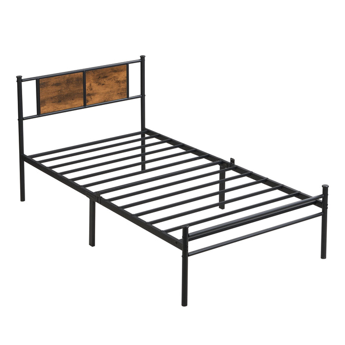 ModerMetal Bedframe With Wood Panel Headboard Home Essentials