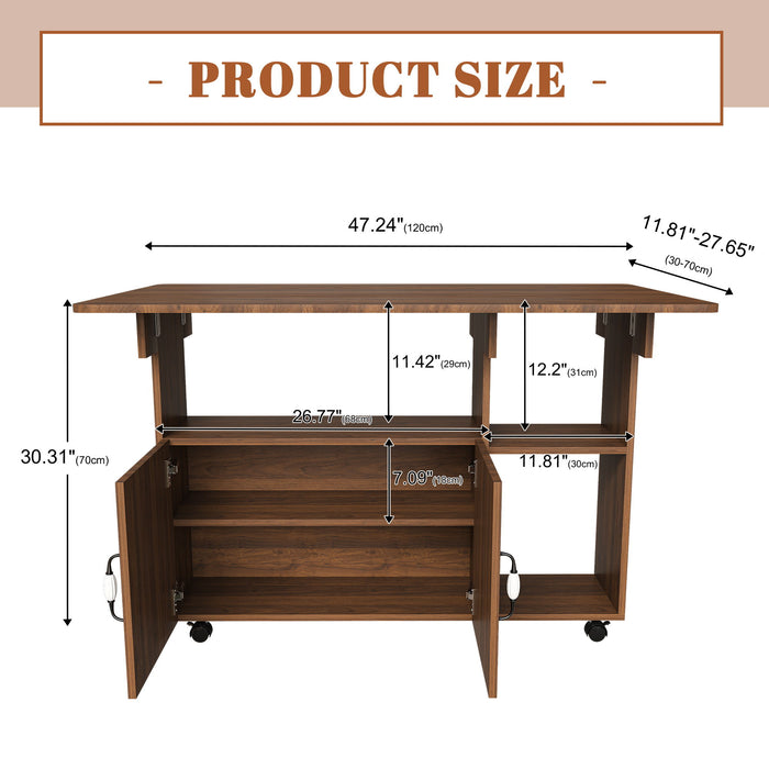 Multi Functional Folding Table With Storage Shelves And Wheels Home Essentials