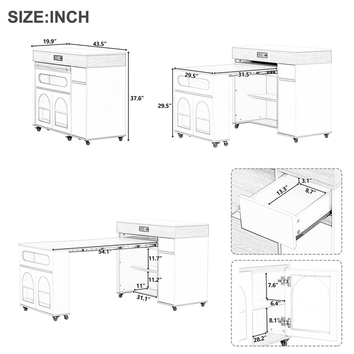 Extendable Dining Table With Folding Top, Rolling Kitchen Island With Drawers And Power Outlet Hearth and Haven