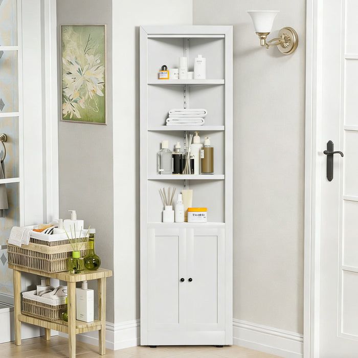 Tall Corner Storage Cabinet With 2 Doors, 5-Tier With Adjustable Shelve, Freestanding - White Home Essentials