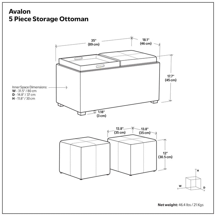 Avalon - 5 Piece Storage Ottoman, Contemporary Simpli-Home