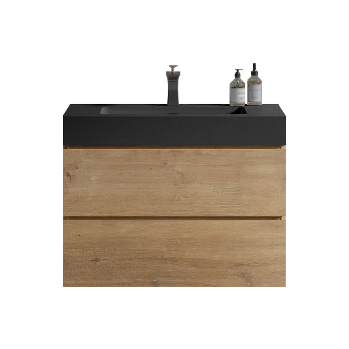 Alice - Natural Oak Bathroom Vanity With Sink, Large Storage Wall Mounted Floating Bathroom Vanity For Modern Bathroom, One-Piece Sink Basin Without Drain Home Essentials