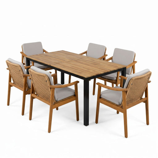 7 Piece Outdoor Patio Dining Set With & 6 Arm Chairs Noble House
