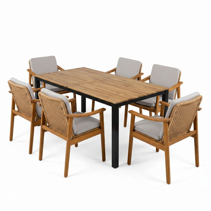 7 Piece Outdoor Patio Dining Set With & 6 Arm Chairs Noble House