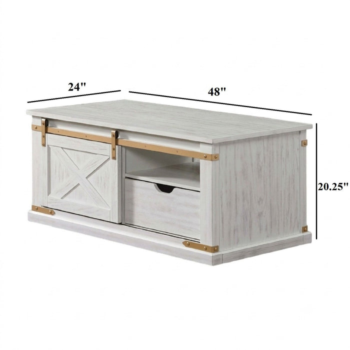Coffee Table With Storage Drawer And Open Shelves - Antique White / Gold Home Essentials