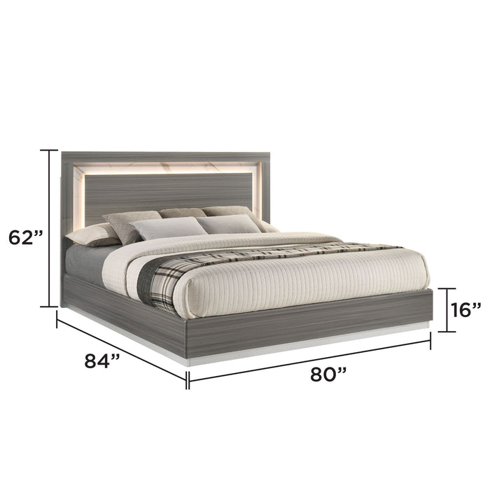 Altima - 4 Piece King Bedroom Set With LED Headboard - Gray Matrix Furniture Group