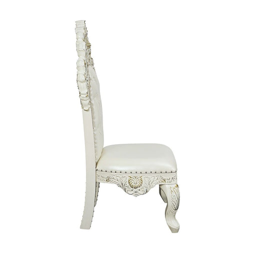 Adara - Side Chair (Set of 2) - Pearl White Synthetic Leather & Antique White ACME