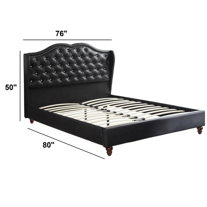 Bed With Curved Wingback Headboard, Button Tufted Upholstered Home Essentials
