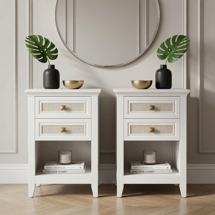 Nightstands With 2 Drawers, Bedside Tables For Small Spaces (Set of 2) - White Home Essentials