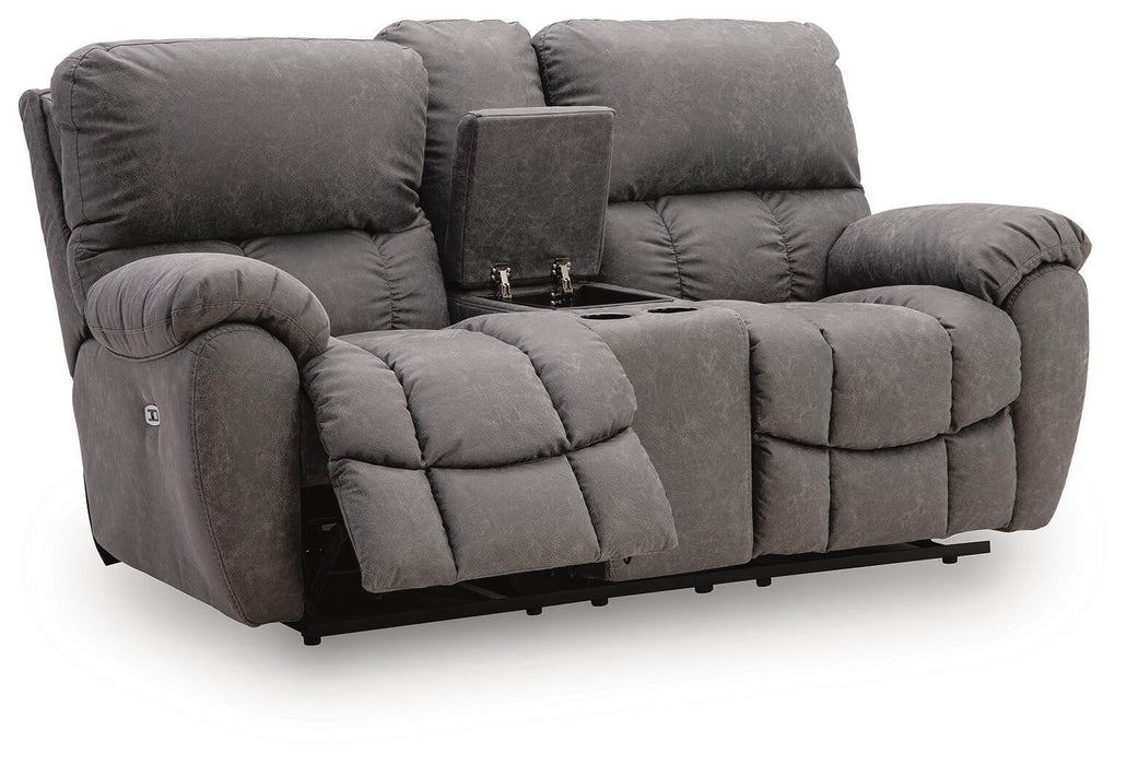 Bakerstein - Power Recline Loveseat/Console/Adjustable Headrest - Galaxy Signature Design by Ashley®