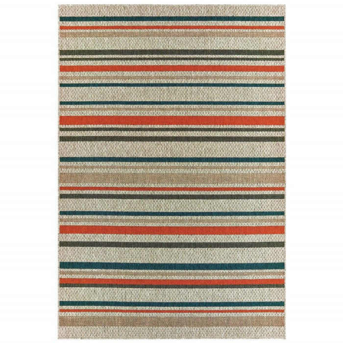 5' X 7' Striped Outdoor / Indoor Area Rug - Blue / Gray