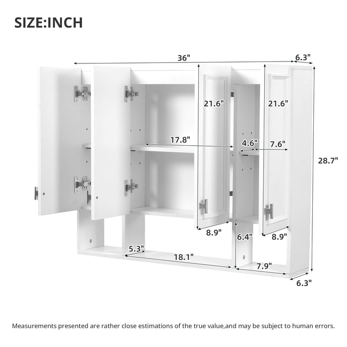 Bathroom Cabinet With 3 Adjustable Shelves Wall Mounted Medicine Cabinet, Soft Closing Hinges, Open Shelving Design - White Hearth and Haven
