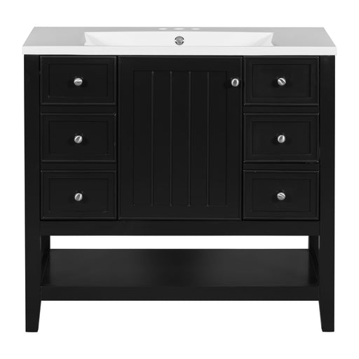 36" Bathroom Vanity & Sink, 2 Cabinet And 3 Drawers - Black Hearth and Haven