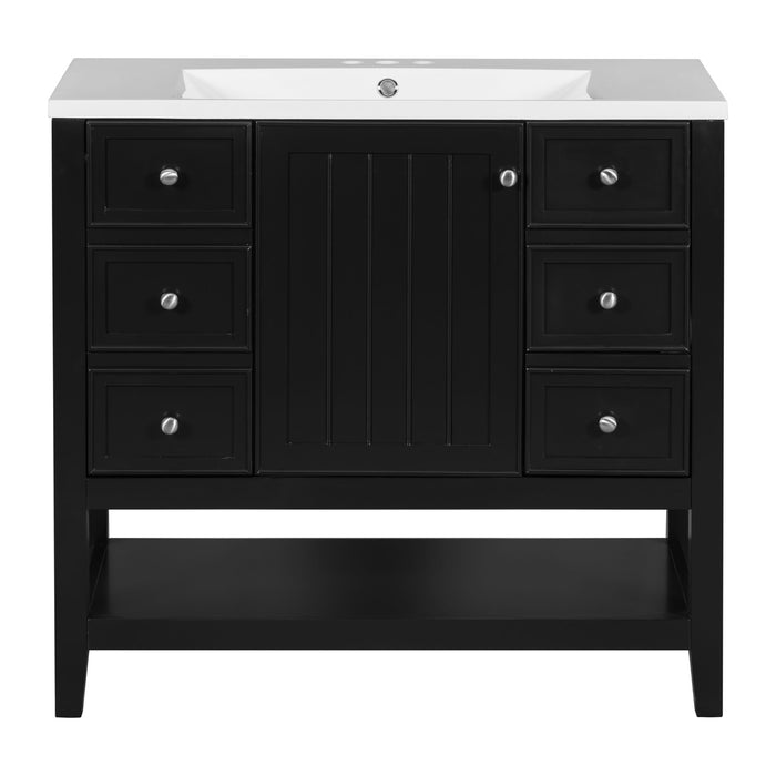 36" Bathroom Vanity & Sink, 2 Cabinet And 3 Drawers - Black Hearth and Haven