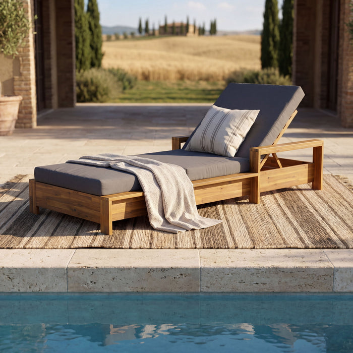 Chaise Lounge With 3 Fold Cushion Set, 3 Position Adjustable Backrest Noble House
