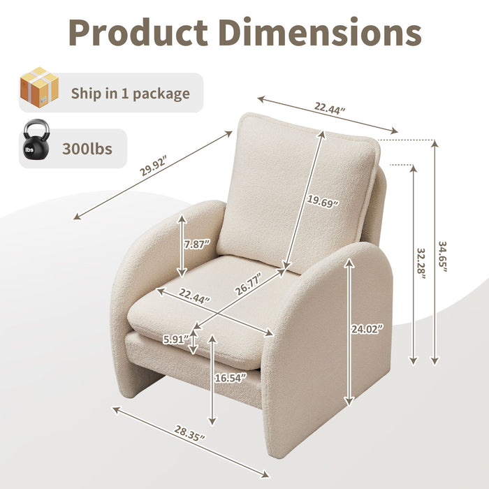 Modern Sherpa Upholstered Accent Chair, Comfortable Living Room Armchair, Lounge Chair For Bedroom, And Office Home Essentials